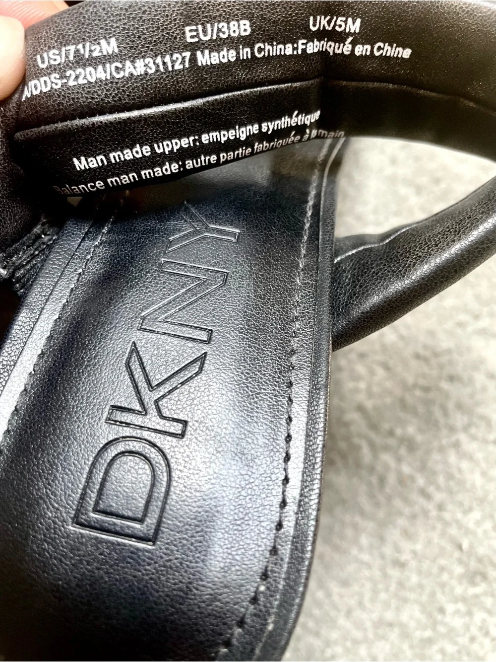 DKNY Black Double-Strap Square-Toe Mule Sandals with Silver Trim, Size 7.5
